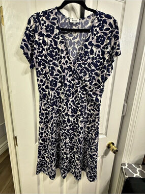 Leota Abstract Print Mini Dress Blue White Short Sleeve XXL